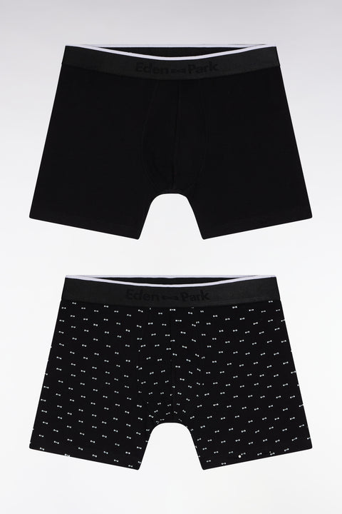Lot de deux boxers en jersey de coton stretch uni et micro-motifs noirs - Image 1