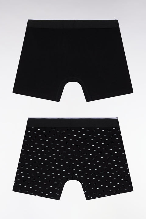 Lot de deux boxers en jersey de coton stretch uni et micro-motifs noirs - Image 2