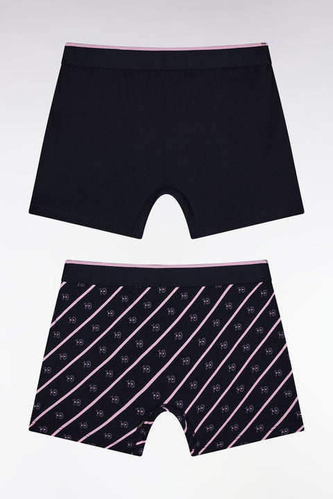 Lot de deux boxers en jersey de coton stretch uni et micro-motifs marine - Image 2