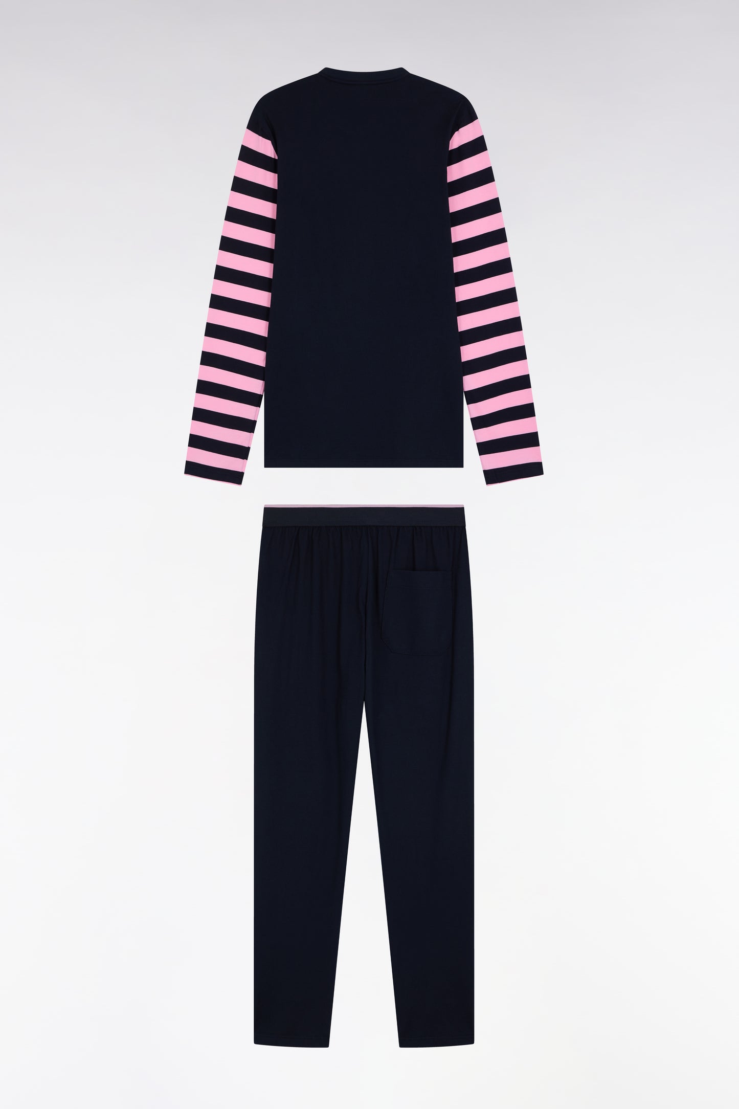 Pyjama long en jersey de coton marine à manches rayées