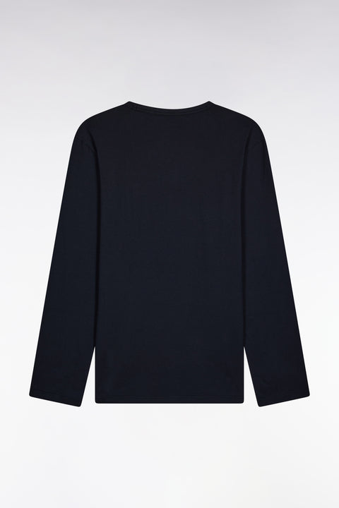 Pyjama long en jersey de coton uni marine passepoils roses - Image 3