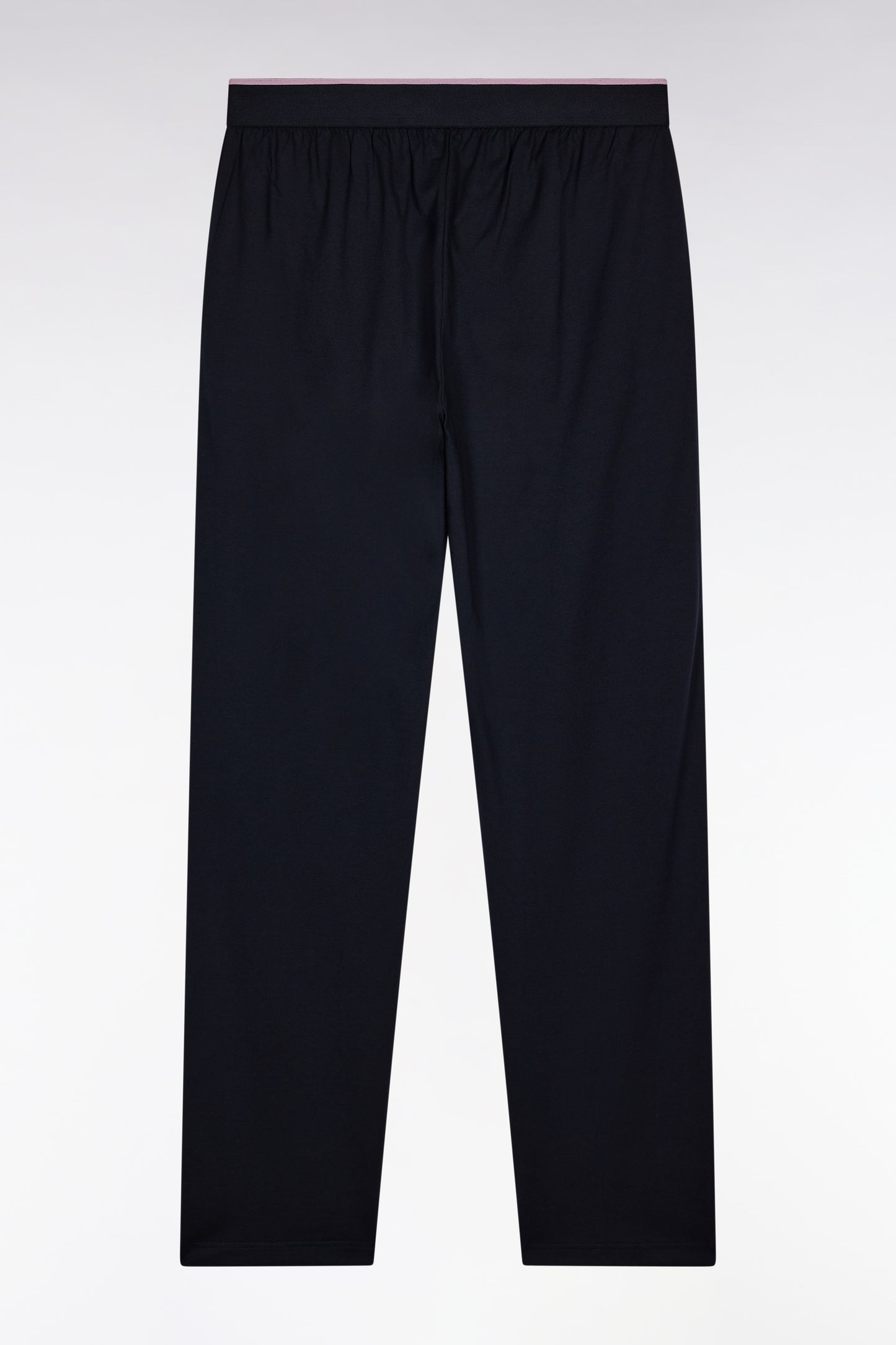 Long pyjamas in plain black and grey cotton jersey with black piping