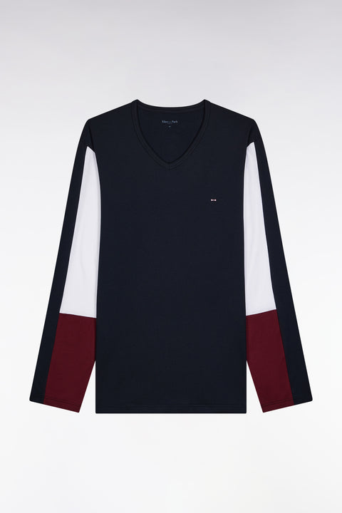 Pyjama long en jersey de coton colorblock bordeaux - Image 1