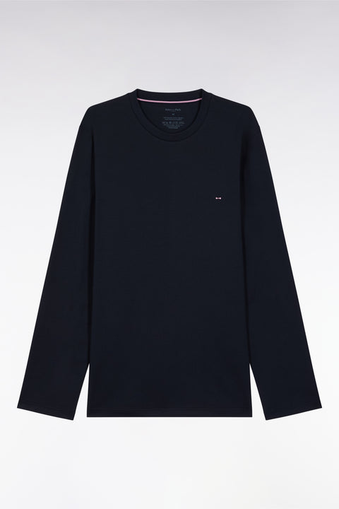 Pyjama long en jersey de coton marine micro-motifs nœud papillon - Image 1