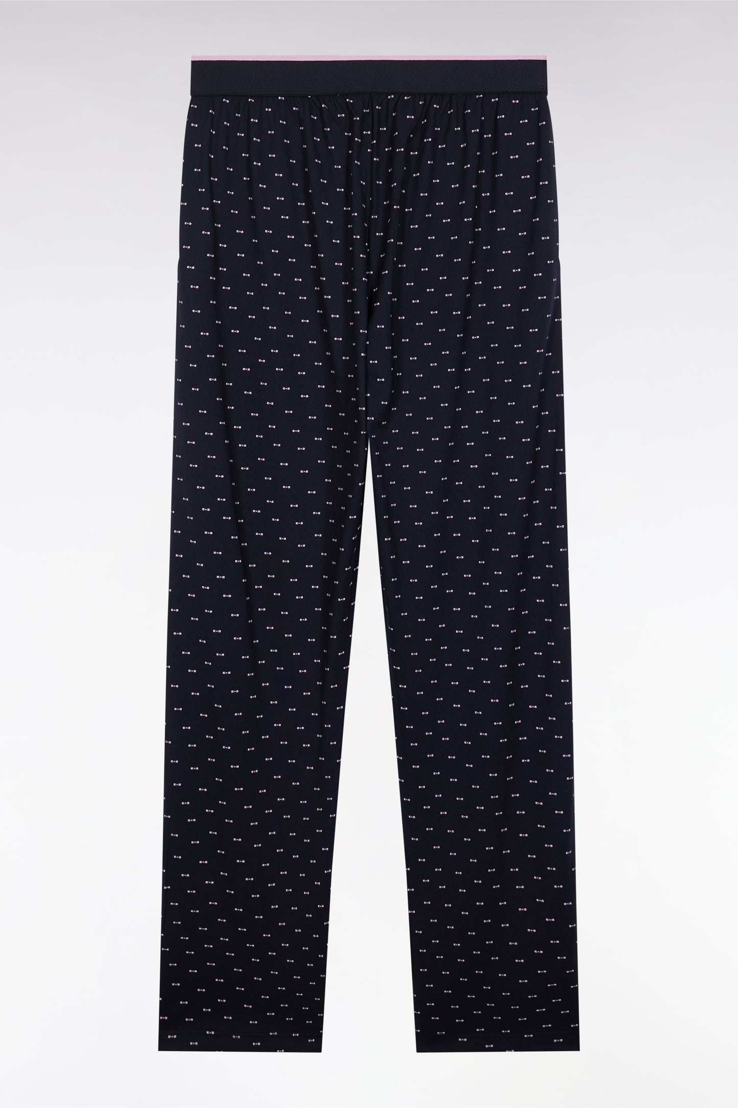 Long pyjamas in navy cotton jersey with micropatterned bow tie