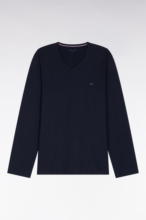 Pyjama long en jersey de coton marine micro-motifs - Image 1