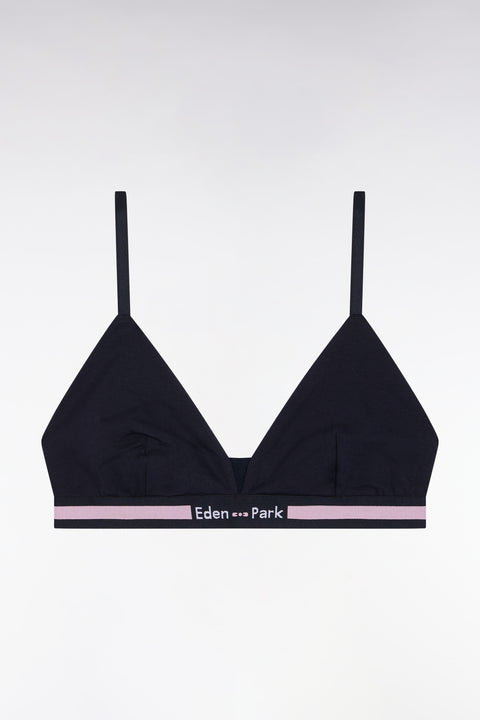 Navy stretch jersey bra with logo - Image 1