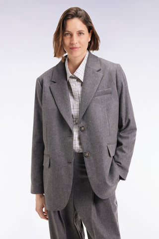 Veste blazer en flanelle de laine grise coupe oversized