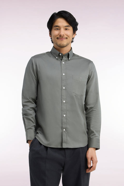 Chemise en piqué de coton vert olive coupe droite - Image 3