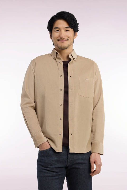 Chemise en coton côtelé beige coupe droite - Image 3