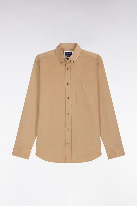 Chemise en coton côtelé beige coupe droite - Image 2