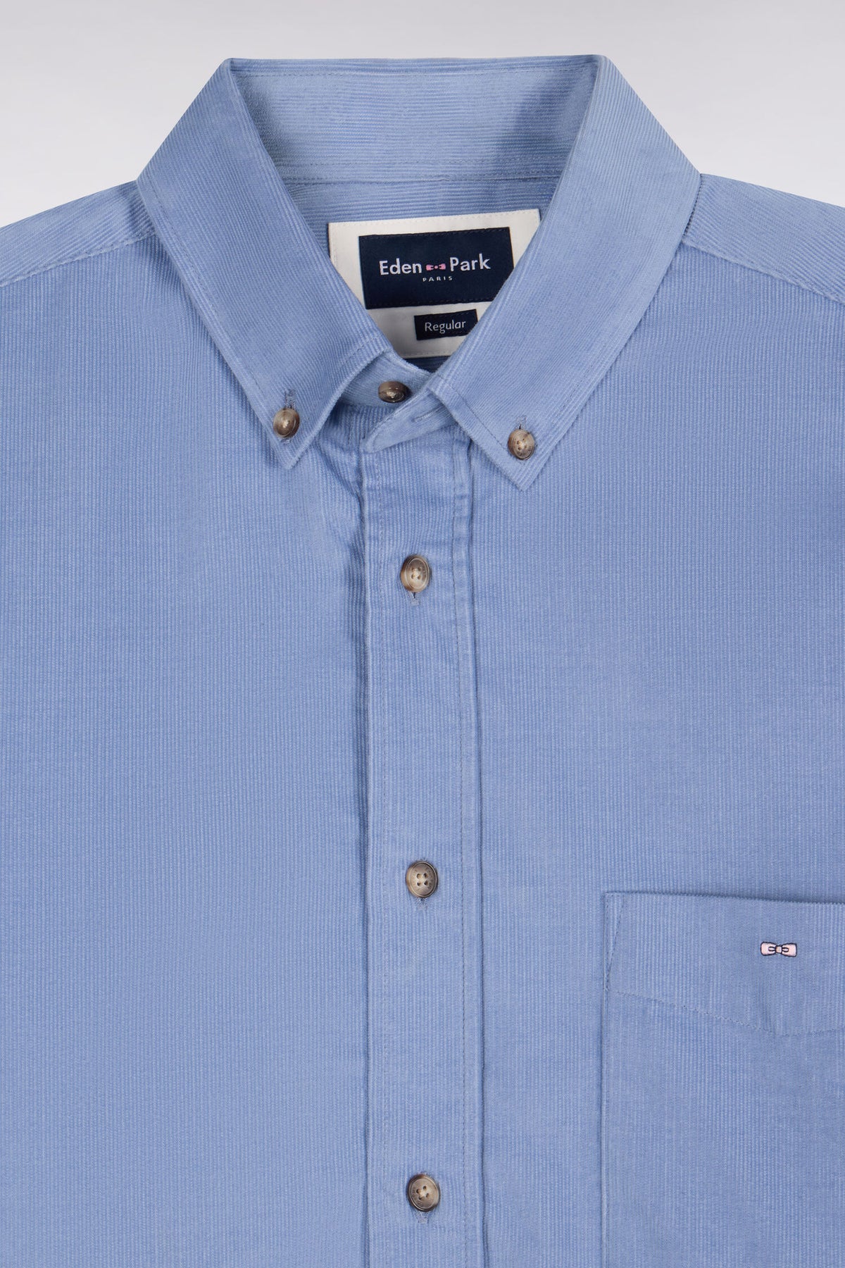 Chemise en coton côtelé bleu coupe droite
