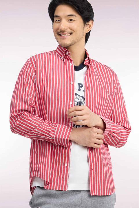 Red cotton shirt with ecru stripes, straight cut - Image 1