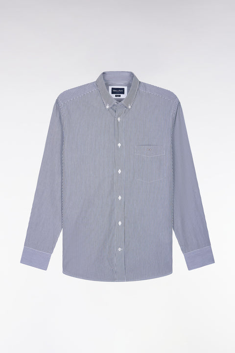 Chemise en coton blanc à fines rayures marine coupe droite - Image 2