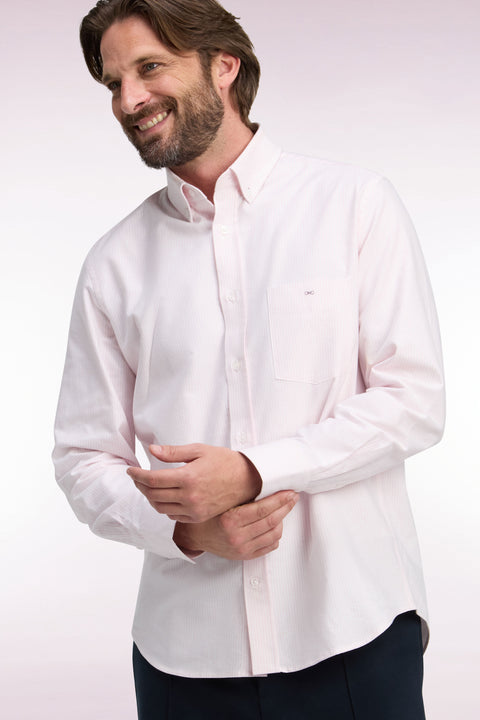 Straight-cut pink stick-striped cotton shirt - Image 1