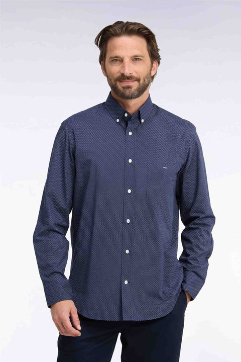 Chemise en coton marine à micromotifs nœuds papillon coupe droite - Image 3
