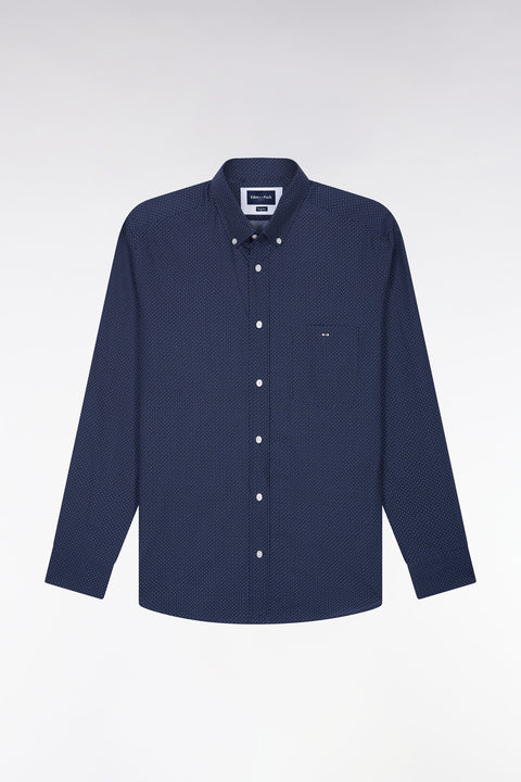Chemise en coton marine à micromotifs nœuds papillon coupe droite - Image 2