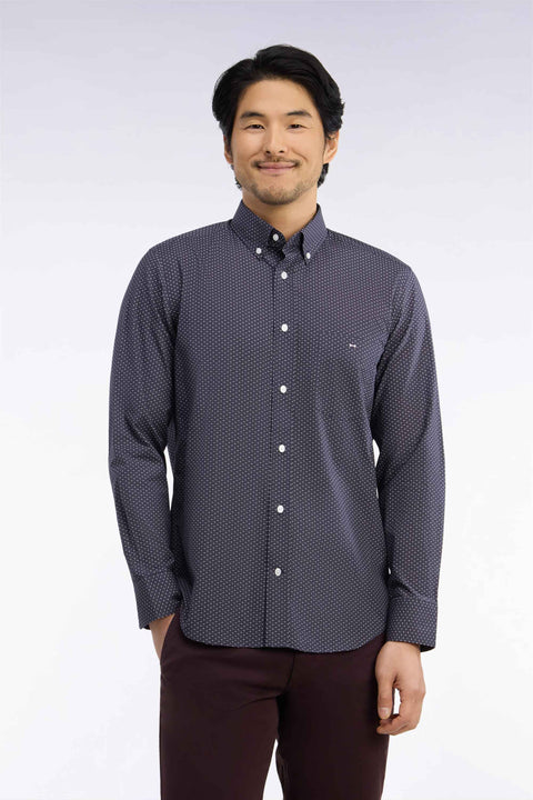 Chemise en coton gris à micromotifs coupe droite - Image 3