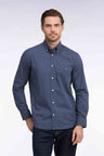 Chemise en popeline de coton marine à micromotifs kaki coupe droite