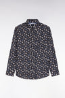 Brown cotton shirt with micro-flower patterns, straight cut
