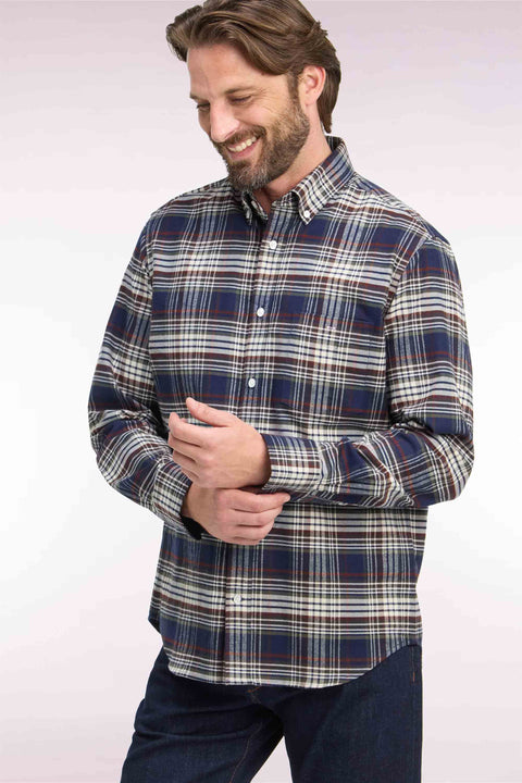 Chemise en flanelle de coton marine à carreaux coupe droite - Image 1