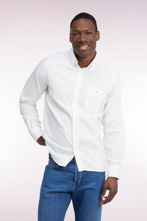 Chemise unie en coton ivoire coupe droite - Image 3