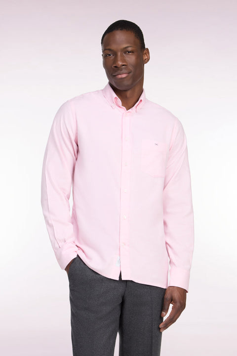 Chemise unie en coton rose coupe droite - Image 3