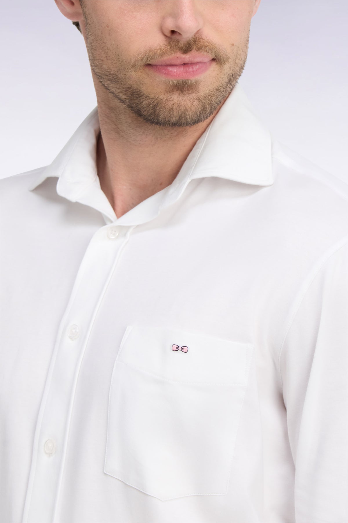 Chemise en coton stretch blanc coupe droite