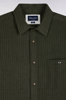 Chemise en flanelle rayée kaki coupe droite