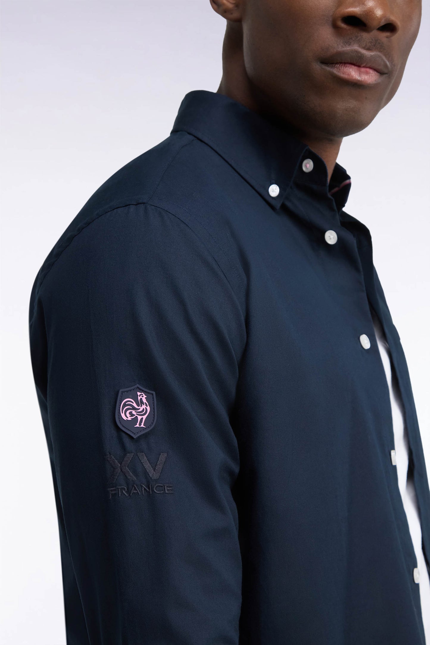 Chemise XV de France en coton marine patch dos coupe droite