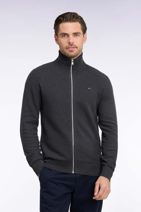 Cardigan zippé en coton gris anthracite coupe droite - Image 3