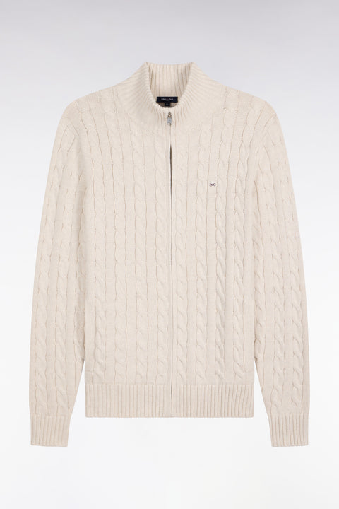 Cardigan à torsades zippé en coton écru coupe droite - Image 2