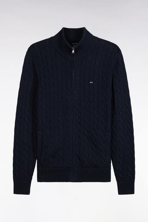 Cardigan à torsades zippé en coton marine coupe droite - Image 2