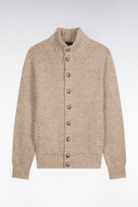 Cardigan boutonné en maille épaisse chinée écru coupe droite - Image 2