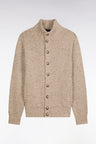 Straight cut buttoned cardigan in thick mottled ecru knit
