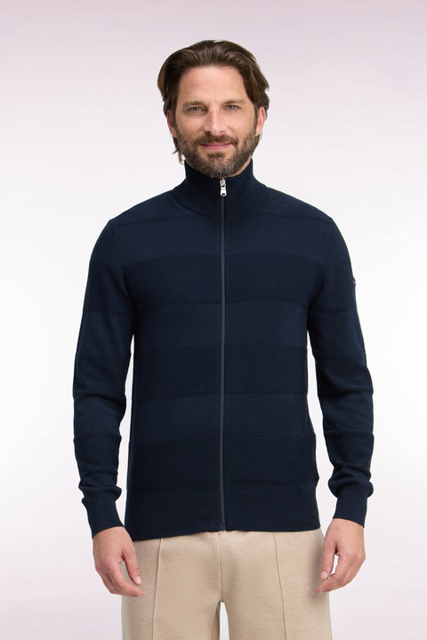 Cardigan golf en coton et viscose marine coupe droite - Image 3