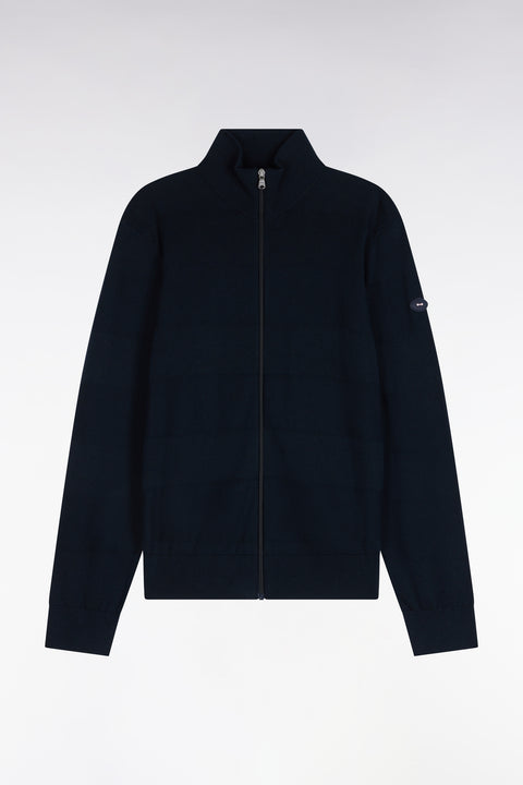 Cardigan golf en coton et viscose marine coupe droite - Image 2