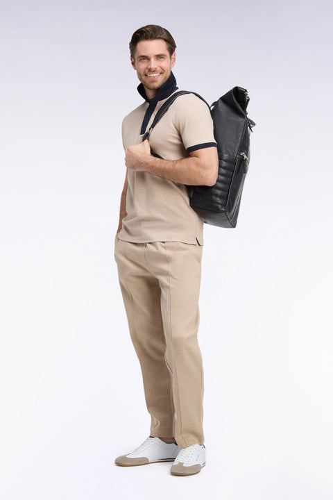 Jogging en interlock de coton stretch beige coupe droite - Image 1