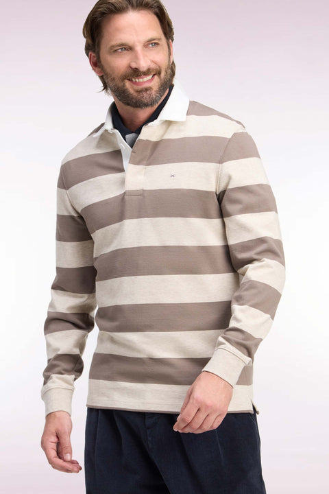 Maillot manches longues en jersey de coton rayé beige - Image 1