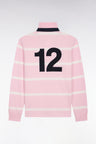 Maillot manches longues en jersey de coton rose rayé broderie dos