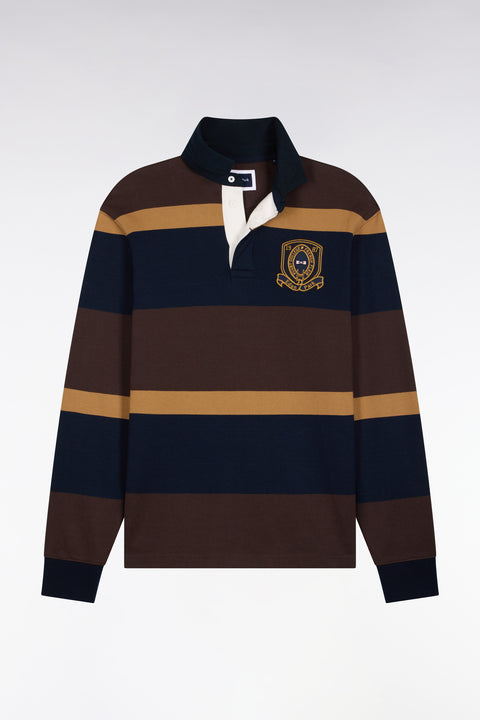 Maillot manches longues rayé marron avec broderie écusson - Image 2