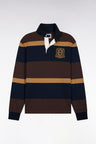 Maillot manches longues rayé marron avec broderie écusson