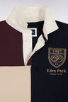 Maillot manches longues en jersey de coton peigné tricolore bordeaux coupe droite