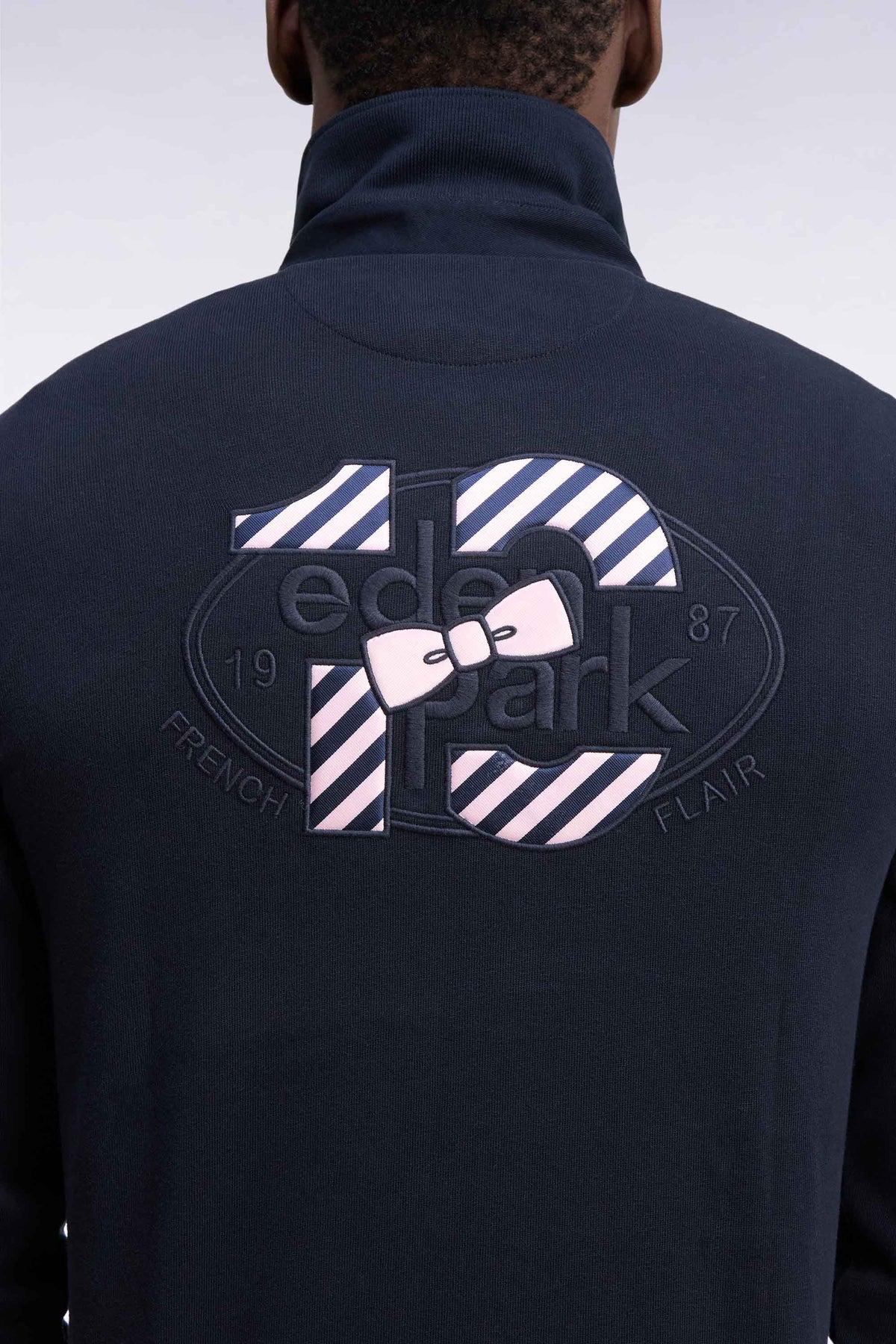 Maillot manches longues en jersey coton marine brodé