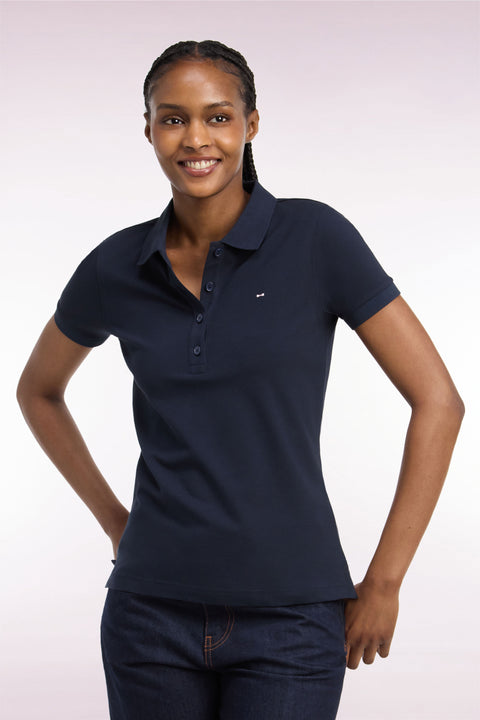 Polo manches courtes en coton stretch marine coupe ajustée - Image 1