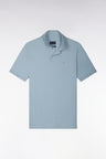 Short-sleeved polo shirt in sky Pima cotton, straight cut