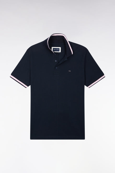Polo manches courtes en piqué coton marine coupe droite - Image 2