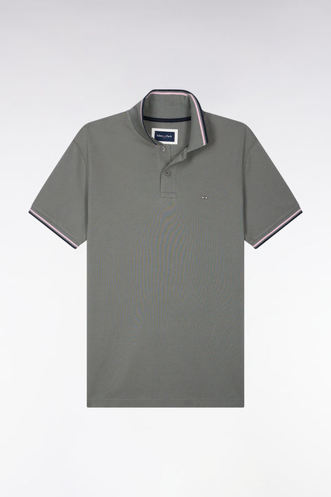 Polo manches courtes en coton kaki coupe droite - Image 2
