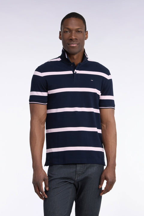 Polo manches courtes marine à rayures roses coupe droite - Image 3