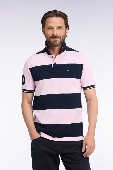 Polo manches courtes à rayures rugby roses et marine coupe droite - Image 3